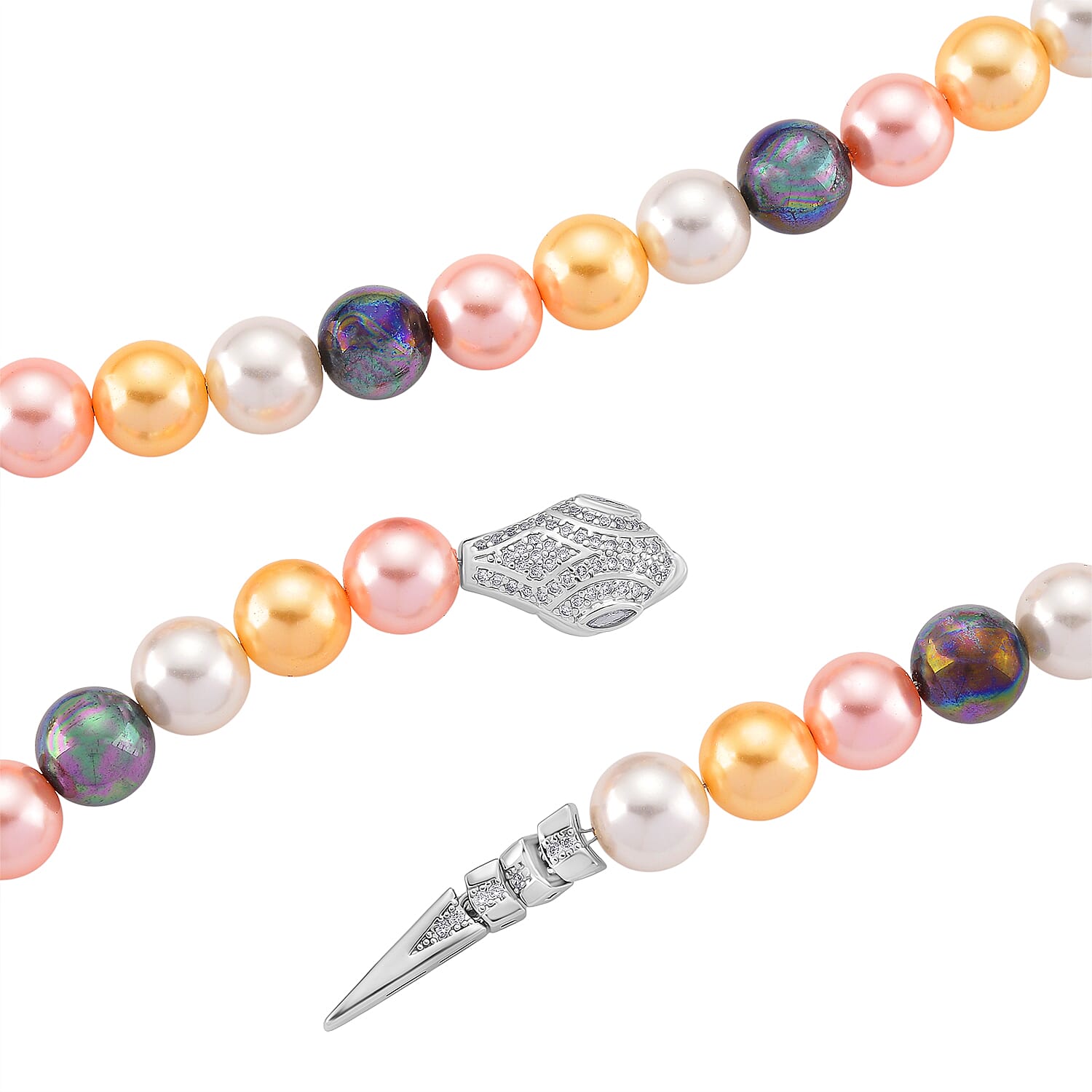 Designer Inspired - Multi Color Shell Pearl & White Cubic Zirconia Adjustable Necklace (Size - 22) 301.50 Ct.