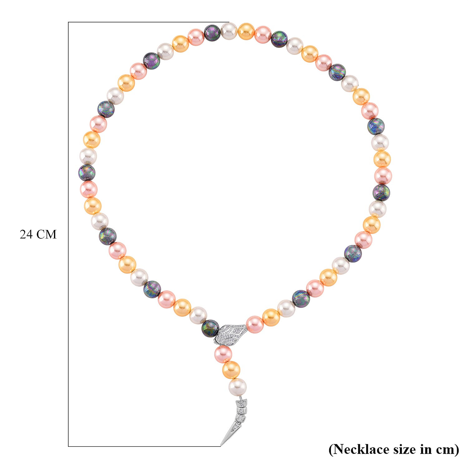 Designer Inspired - Multi Color Shell Pearl & White Cubic Zirconia Adjustable Necklace (Size - 22) 301.50 Ct.