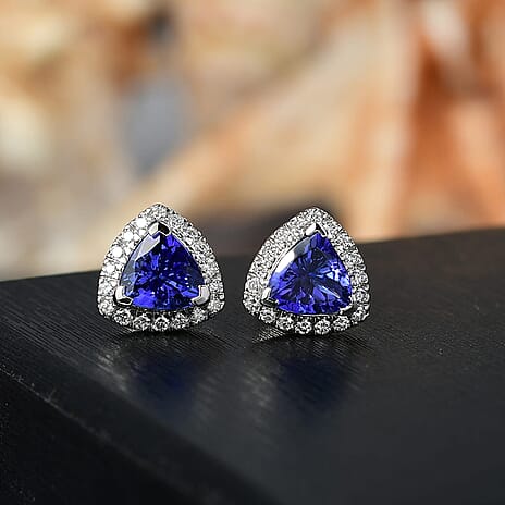Rhapsody 950 Platinum AAAA Tanzanite & White Diamond (VS-EF) AGI Certified Earring with Screw Back 2.56 Ct, Platinum Wt. 3.72 Gms.