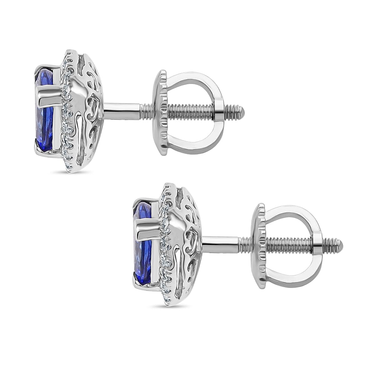 Rhapsody 950 Platinum AAAA Tanzanite & White Diamond (VS-EF) AGI Certified Earring with Screw Back 2.56 Ct, Platinum Wt. 3.72 Gms.