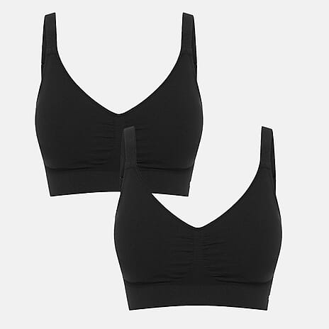 Bella Bodies Pack of 2 - Easyfit Adjustable Quick-Dry Wirefree Travel Bra with Removable Bra Pads (Size L) - Black