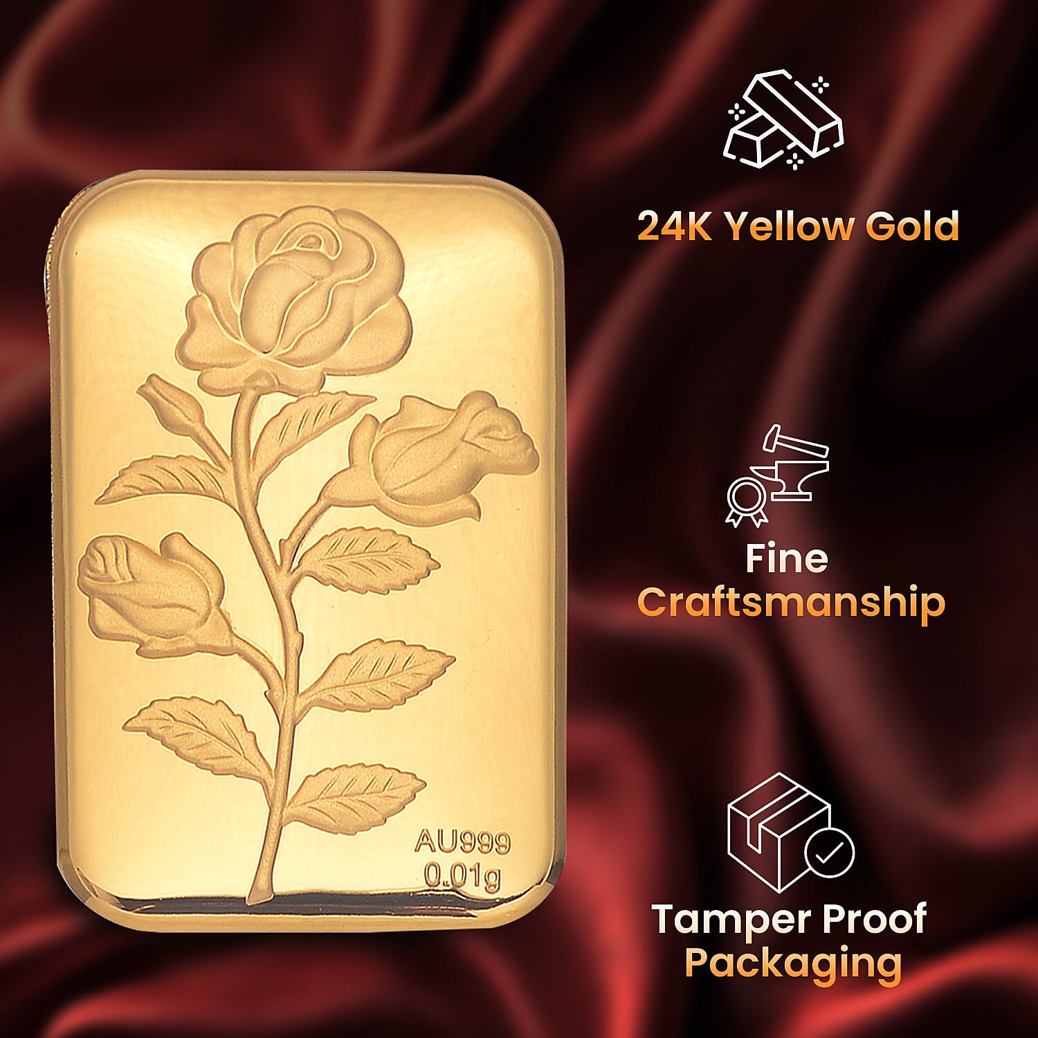Biggest Gold Deal - 24K Yellow Gold Embossed Rose (39.65X25.90 MM)