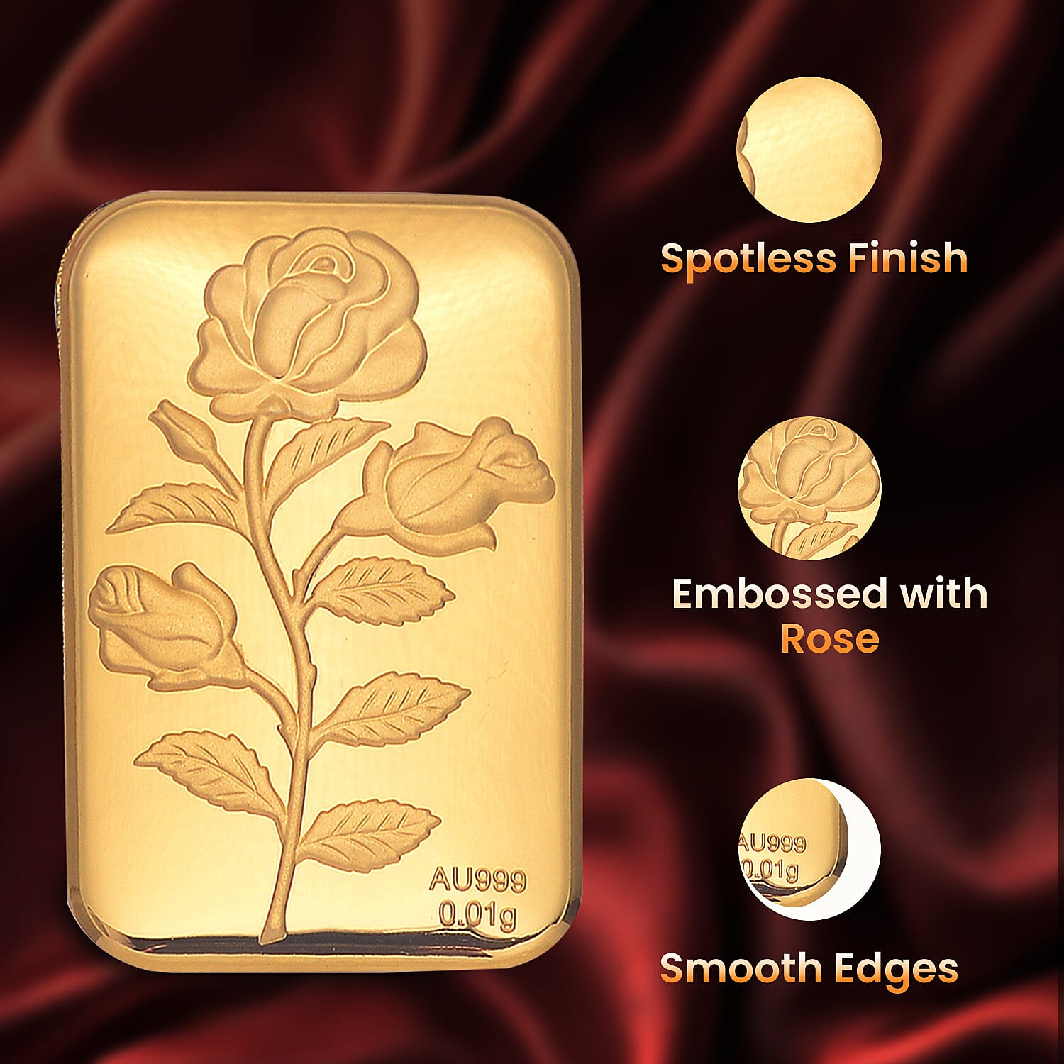 Biggest Gold Deal - 24K Yellow Gold Embossed Rose (39.65X25.90 MM)