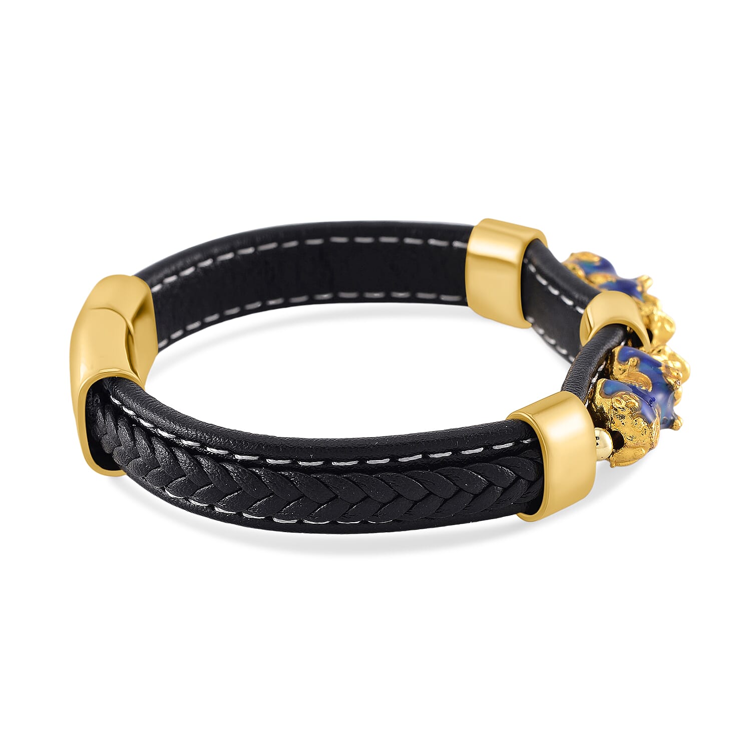 Super Find - Genuine Leather with Alloy-Std Yellow Pixiu Enameled Bracelet (Size - 8)