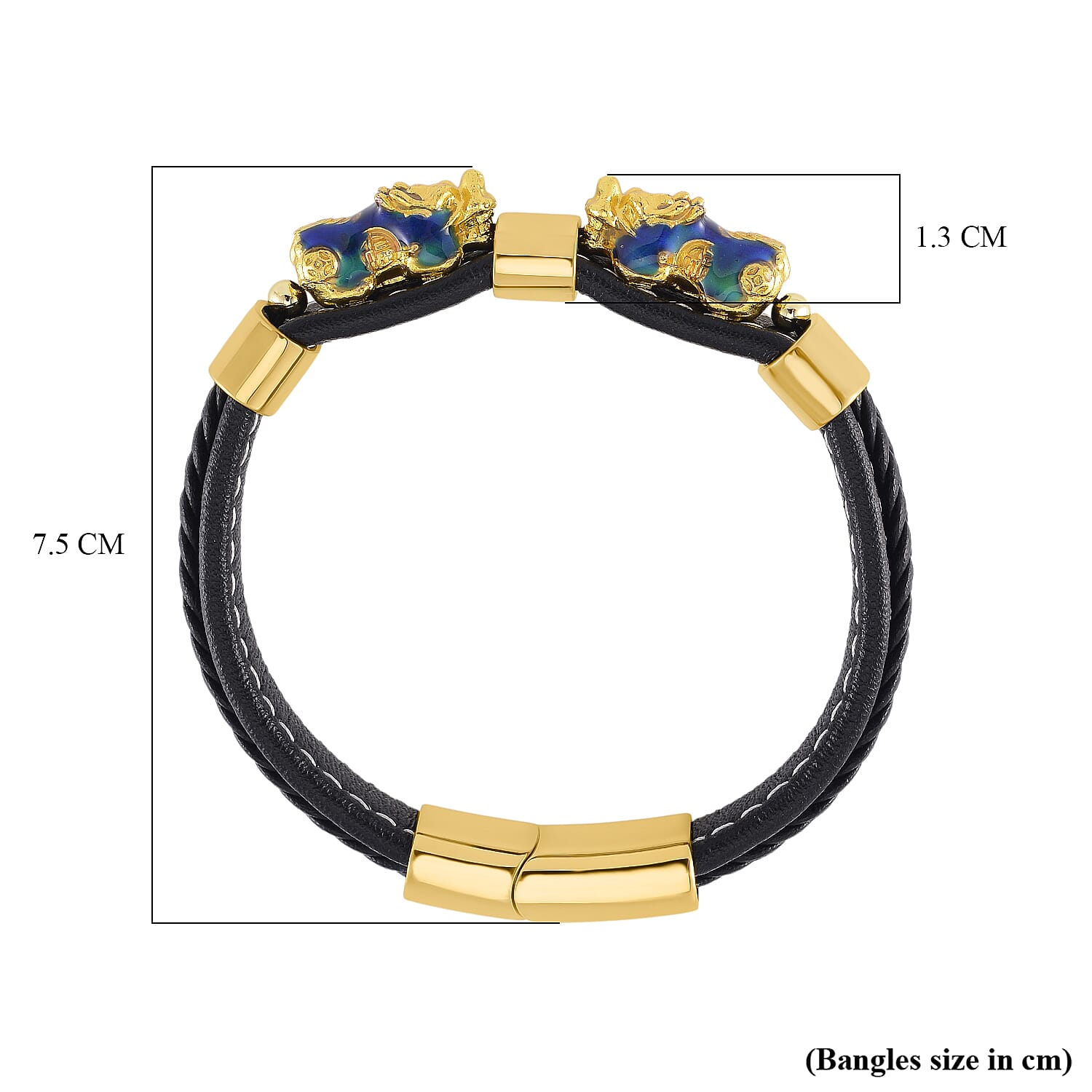 Super Find - Genuine Leather with Alloy-Std Yellow Pixiu Enameled Bracelet (Size - 8)