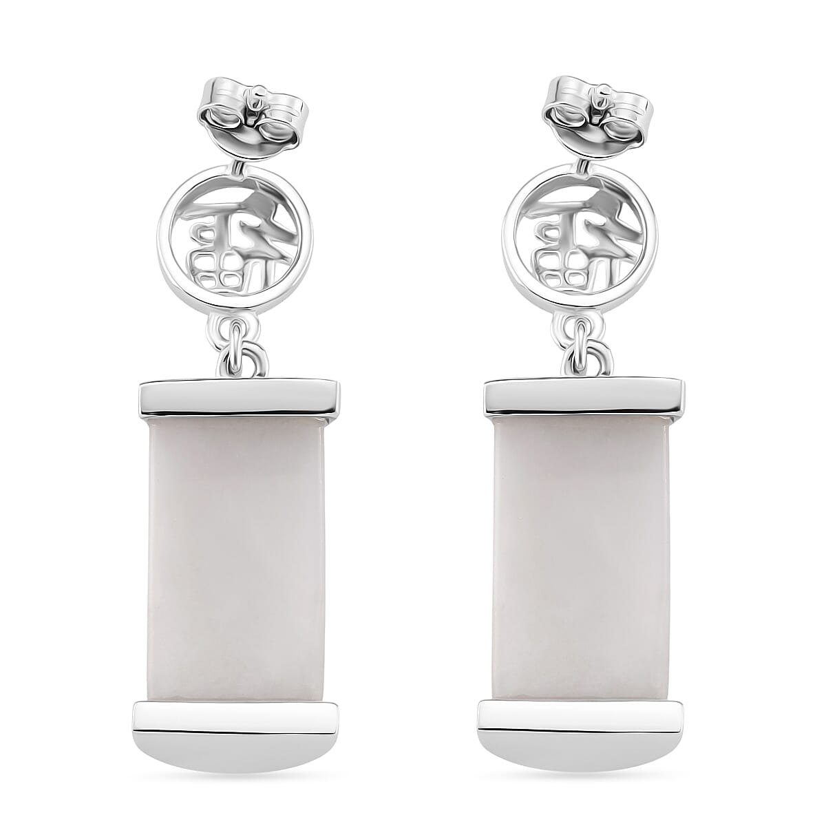 Natural White Jade Dangling Earring with Push Back in Rhodium Overlay Sterling Silver 26.54 Ct. Natural White Jade Dangling Earring with Push Back in Rhodium Overlay Sterling Silver 26.54 Ct.