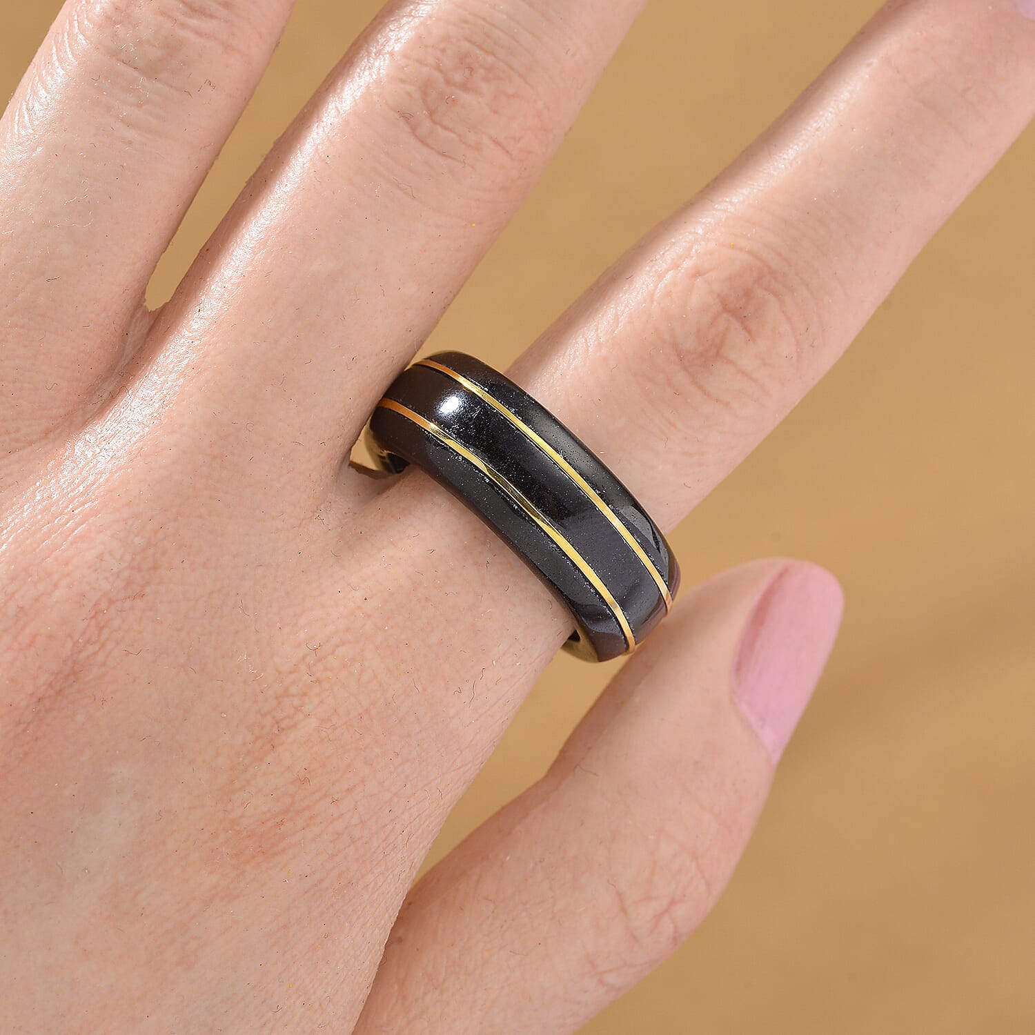 Black Jade Ring in 18K Vermeil Yellow Gold Sterling Silver 24.80 Ct.