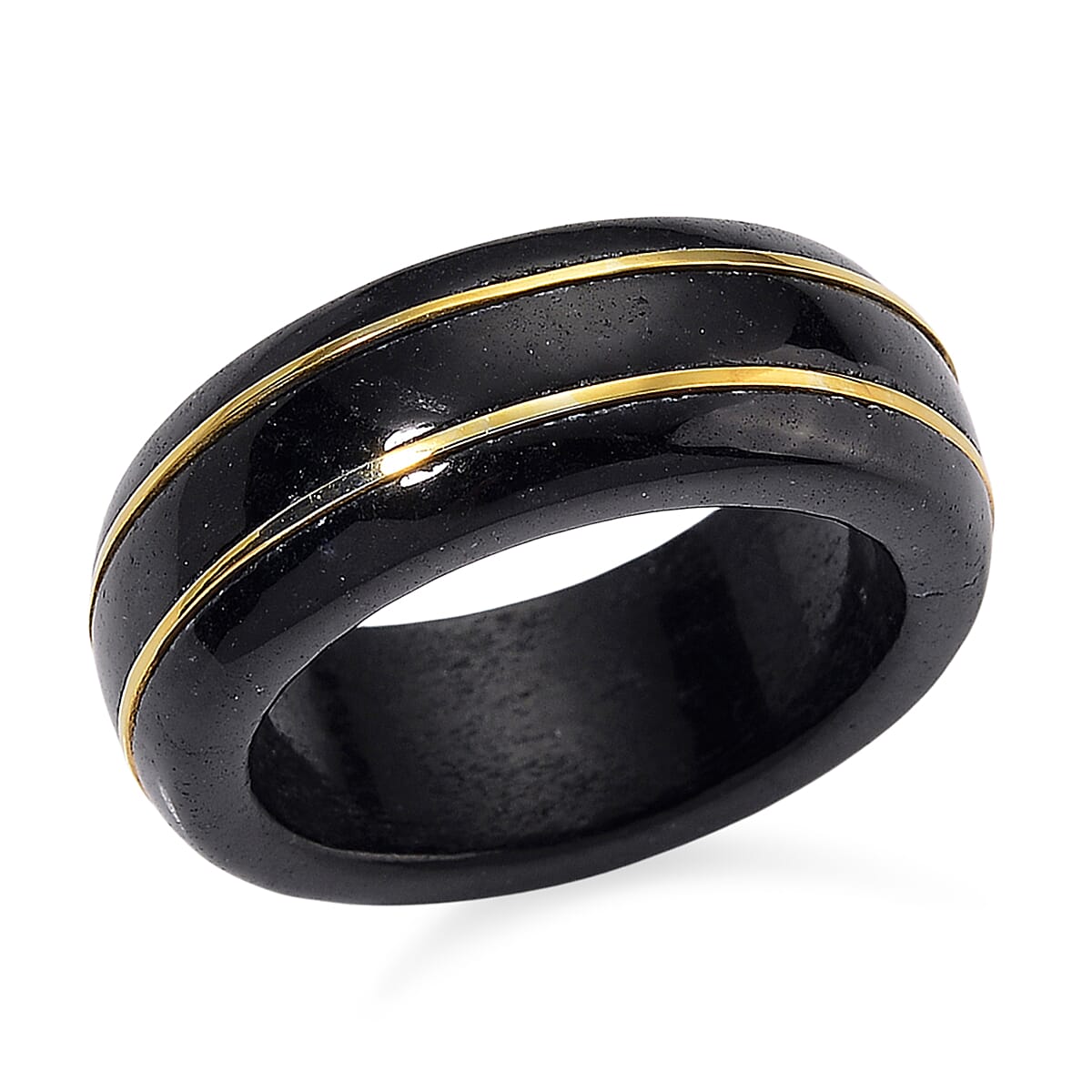 Black Jade Ring in 18K Vermeil Yellow Gold Sterling Silver 24.80 Ct.
