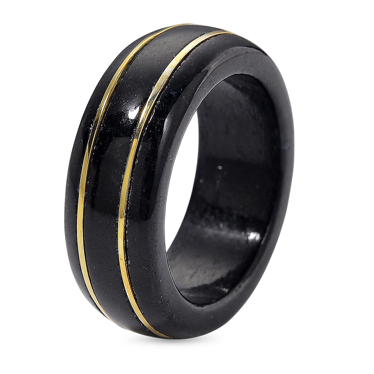Black Jade Ring in 18K Vermeil Yellow Gold Sterling Silver 24.80 Ct.