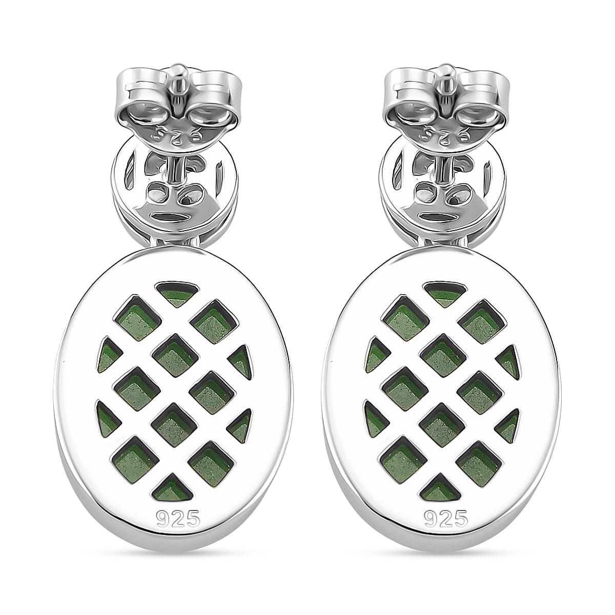 Enhanced Green Jade Earring with Push Back in Rhodium Overlay Sterling Silver 14.90 Ct. Enhanced Green Jade Earring with Push Back in Rhodium Overlay Sterling Silver 14.90 Ct.