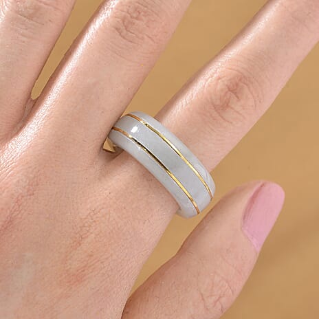 Natural Jade Ring in 18K Vermeil Yellow Gold Sterling Silver 26.70 Ct.