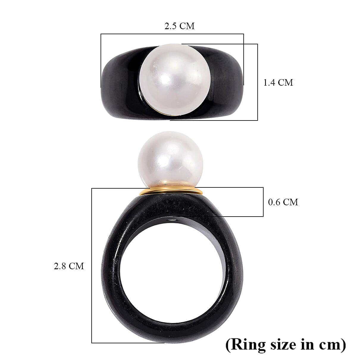 AAA Edison Pearl & Black Jade Ring in 18K Vermeil Yellow Gold Plated Sterling Silver AAA Edison Pearl & Black Jade Ring in 18K Vermeil Yellow Gold Plated Sterling Silver