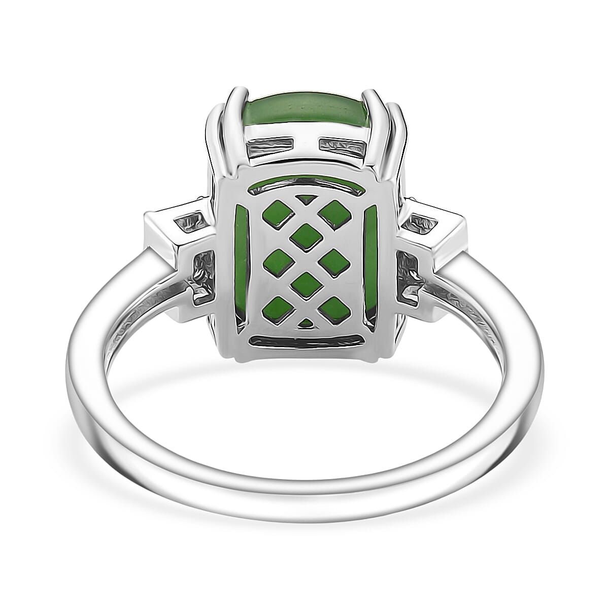 Enhanced Green Jade & Moissanite Ring in Rhodium Overlay Sterling Silver 8.76 Ct.