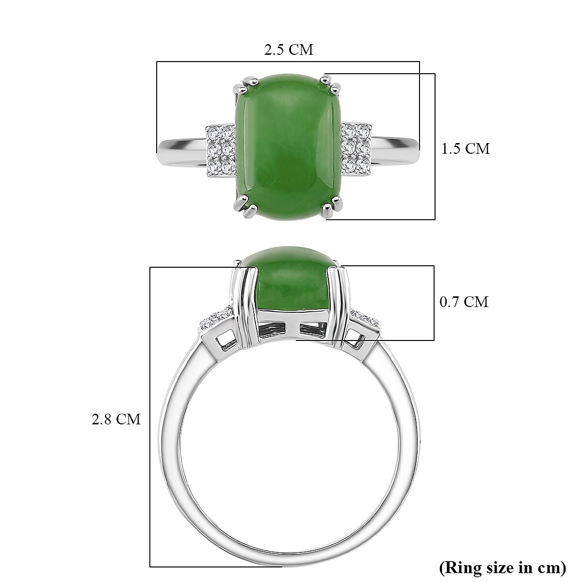 Enhanced Green Jade & Moissanite Ring in Rhodium Overlay Sterling Silver 8.76 Ct.