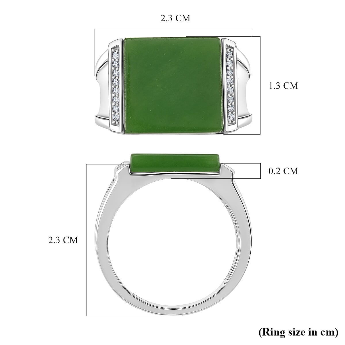 Enhanced Green Jade & Moissanite Solitaire Ring in Rhodium Overlay Sterling Silver 6.97 Ct, Silver Wt. 6.50 Enhanced Green Jade & Moissanite Solitaire Ring in Rhodium Overlay Sterling Silver 6.97 Ct, Silver Wt. 6.50