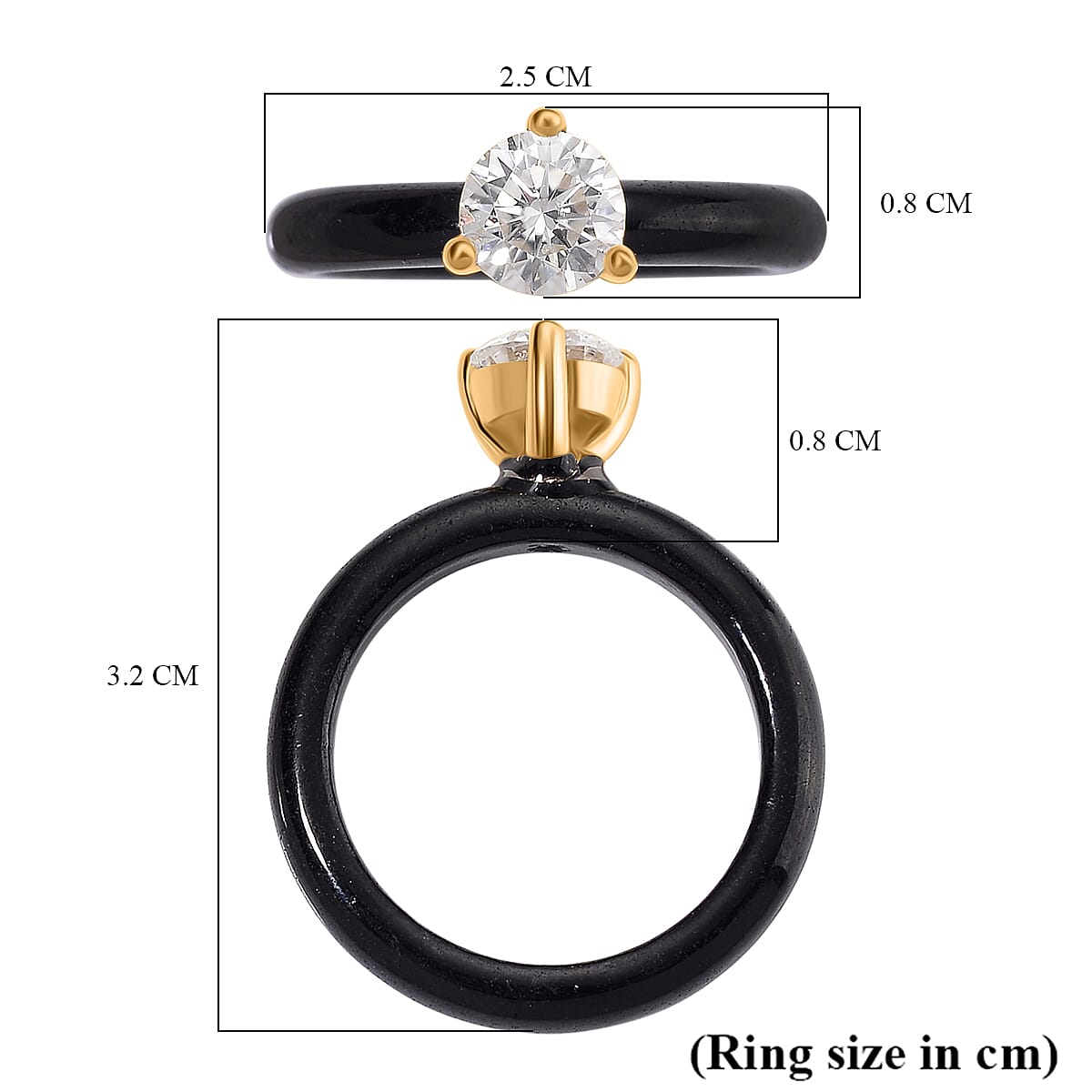 Collectors Dream - Moissanite & Black Jade Solitaire Ring in 18K Vermeil Yellow Gold Sterling Silver 9.20 Ct. Collectors Dream - Moissanite & Black Jade Solitaire Ring in 18K Vermeil Yellow Gold Sterling Silver 9.20 Ct.