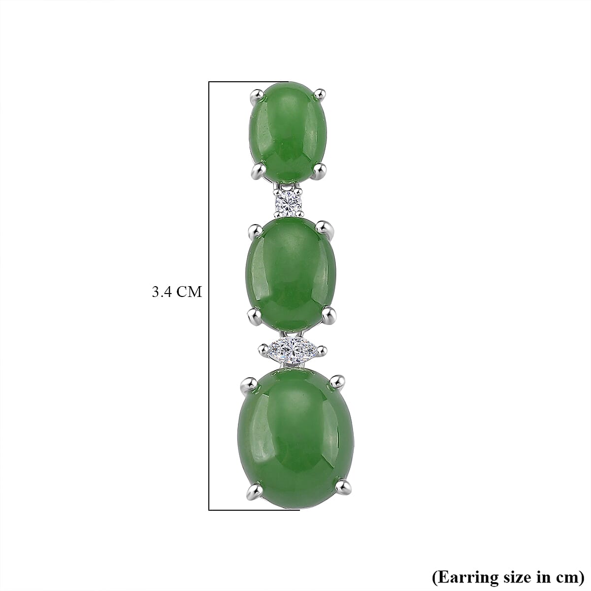 Green Jade & Moissanite Earring with Push Back in Rhodium Overlay Sterling Silver 17.90 Ct.