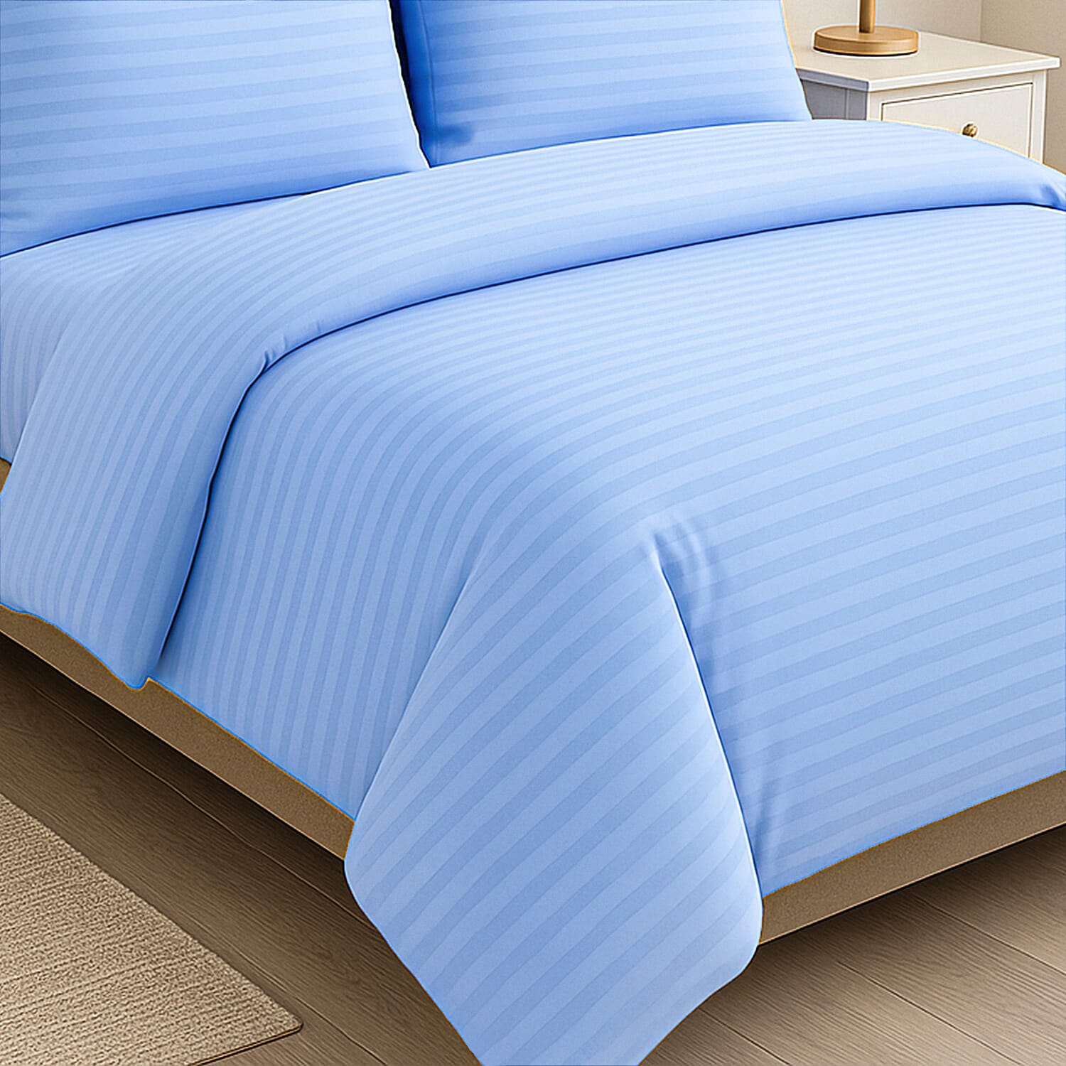 Homesmart Satin Vertical Stripe 6-Piece Double Bedding Set (incl. Duvet Cover, Fitted Sheet, 4 Pillowcases)
