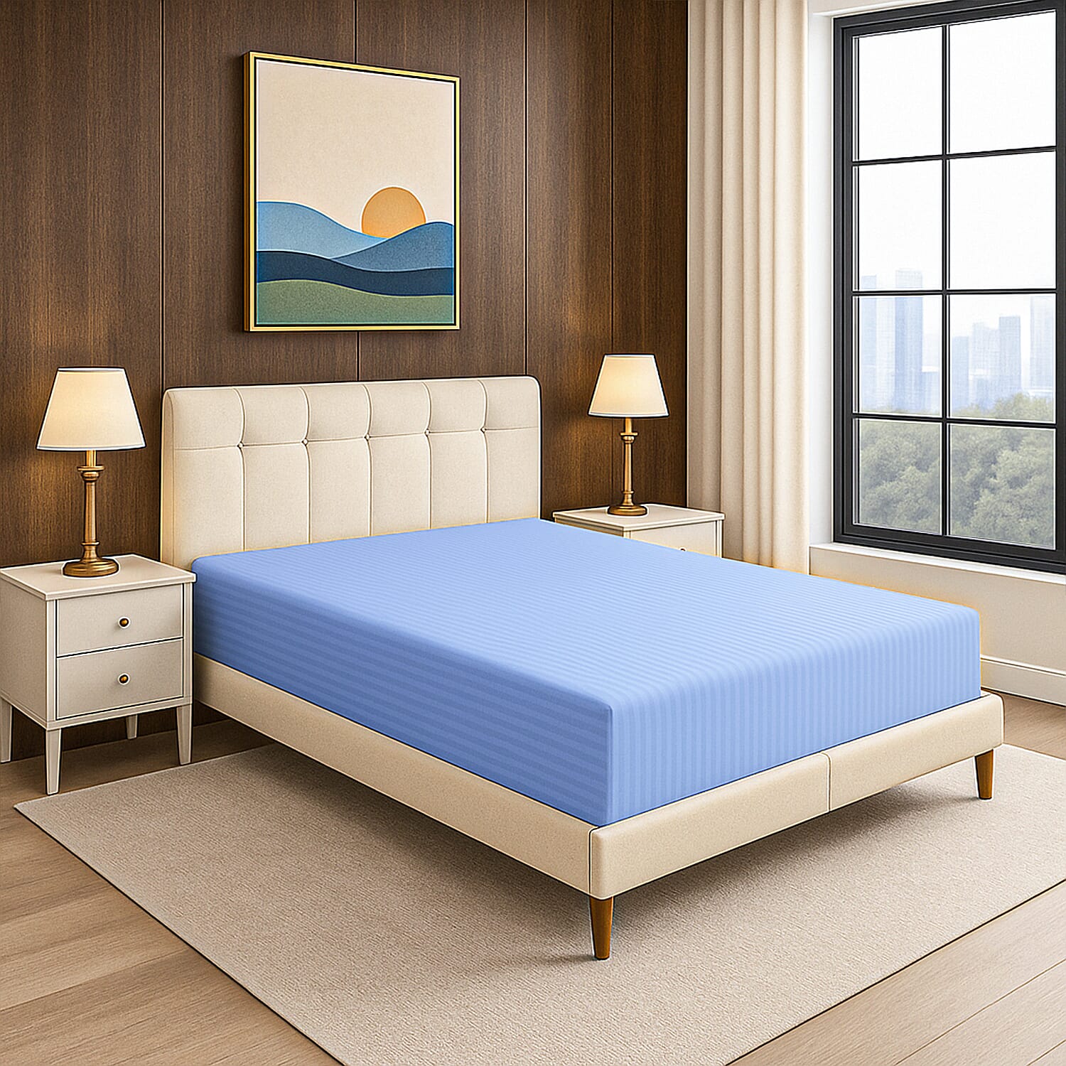 Homesmart Satin Vertical Stripe 6-Piece Double Bedding Set (incl. Duvet Cover, Fitted Sheet, 4 Pillowcases)