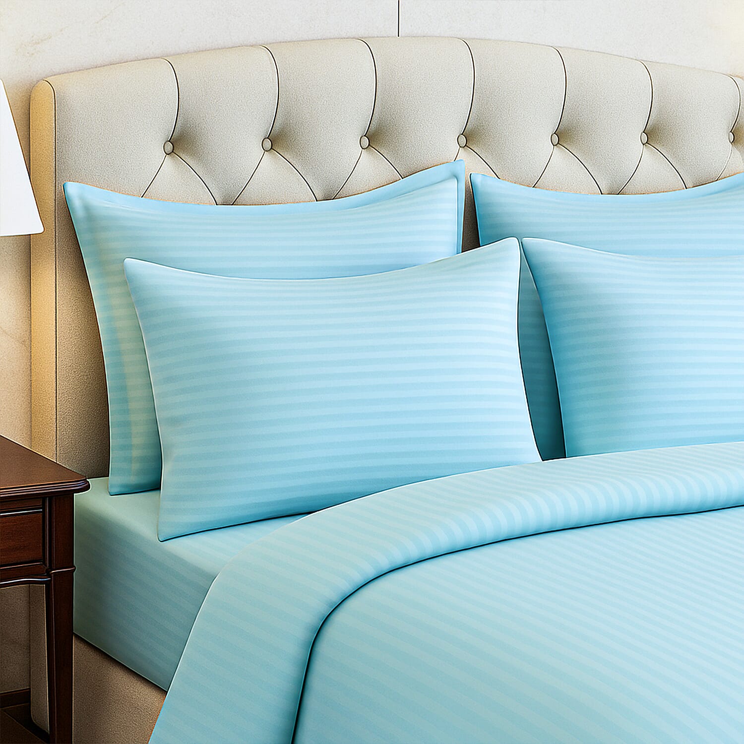 Homesmart Satin Vertical Stripe 6-Piece Double Bedding Set (incl. Duvet Cover, Fitted Sheet, 4 Pillowcases)