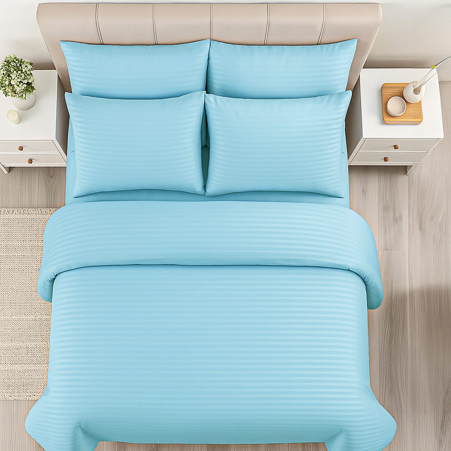 Homesmart Satin Vertical Stripe 6-Piece Double Bedding Set (incl. Duvet Cover, Fitted Sheet, 4 Pillowcases)