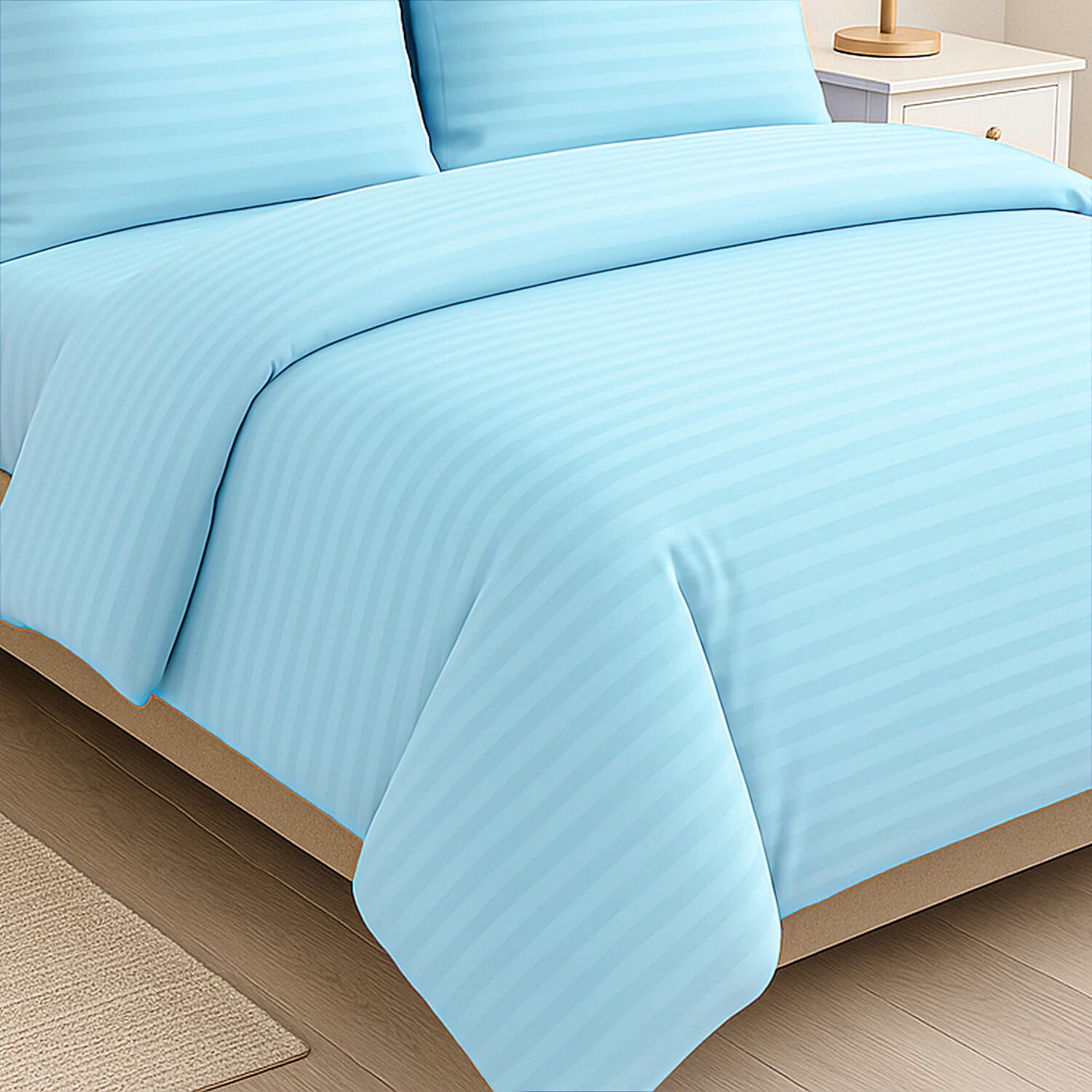 Homesmart Satin Vertical Stripe 6-Piece Double Bedding Set (incl. Duvet Cover, Fitted Sheet, 4 Pillowcases)