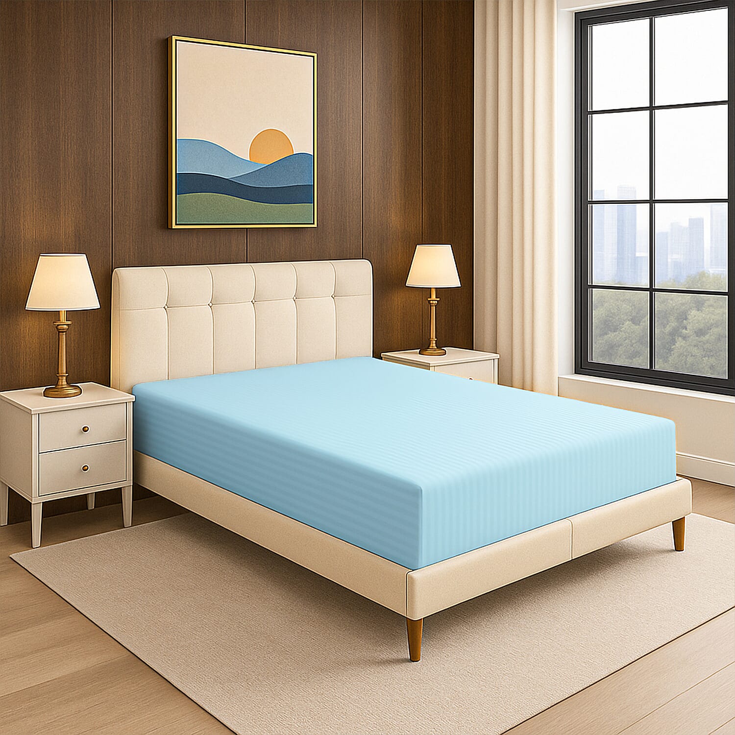 Homesmart Satin Vertical Stripe 6-Piece Double Bedding Set (incl. Duvet Cover, Fitted Sheet, 4 Pillowcases)