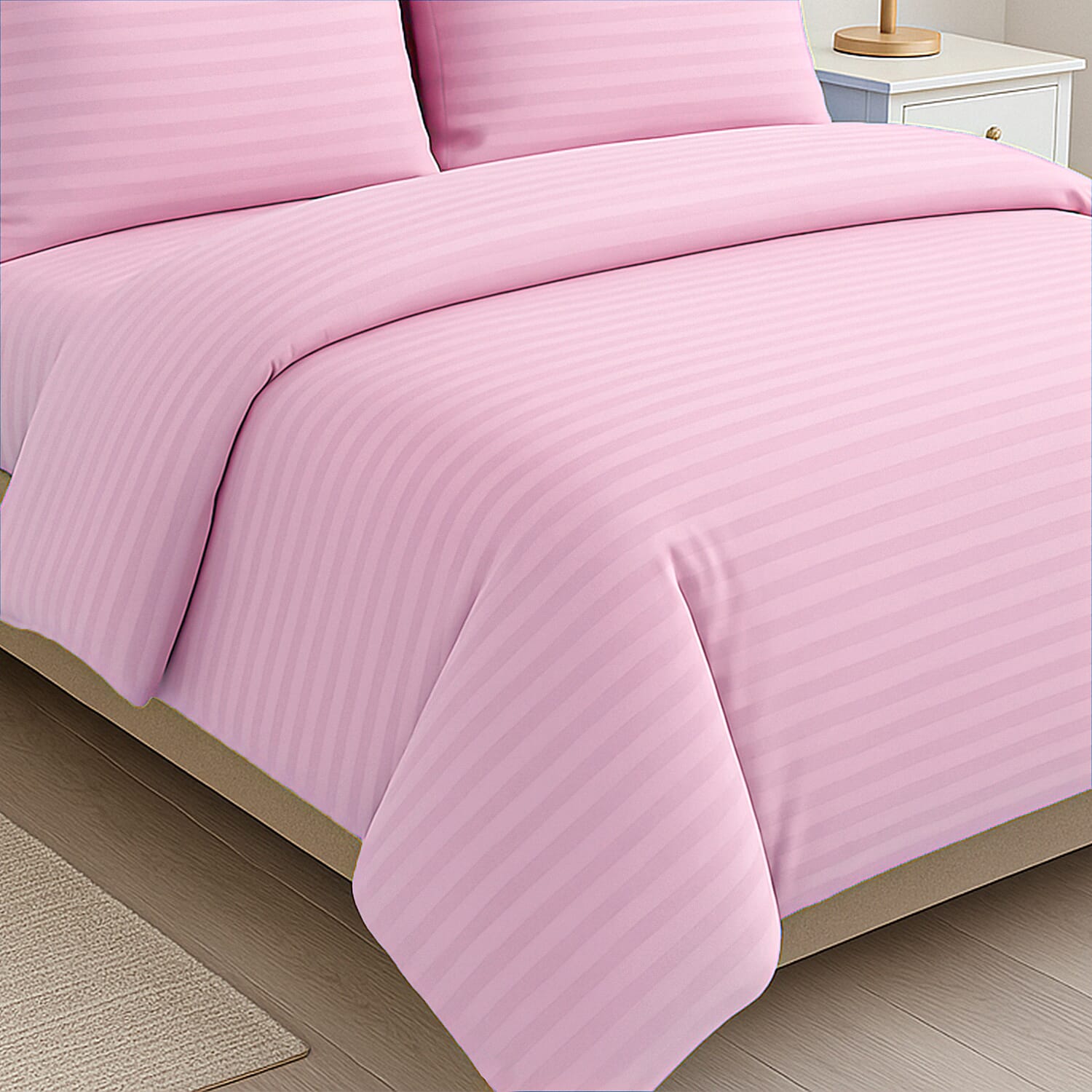 Homesmart Satin Vertical Stripe 6-Piece Double Bedding Set (incl. Duvet Cover, Fitted Sheet, 4 Pillowcases)