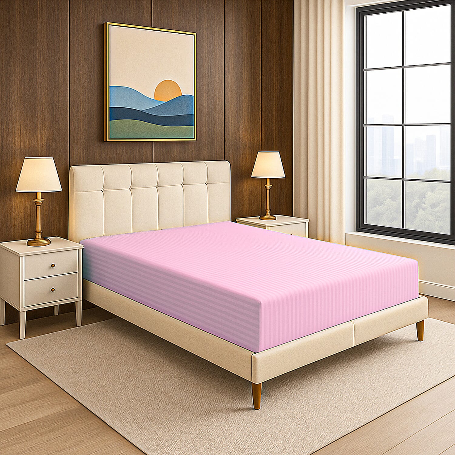 Homesmart Satin Vertical Stripe 6-Piece Double Bedding Set (incl. Duvet Cover, Fitted Sheet, 4 Pillowcases)