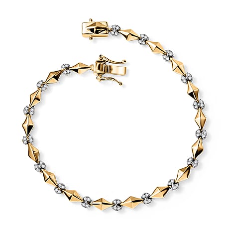 GP Milano Collection - White Diamond & Kanchanaburi Blue Sapphire Linking Bracelet (Size 7.5) with GB Lock Box in 18K Vermeil Yellow Gold Plated Sterling Silver, Silver Wt. 10.55 Gms.