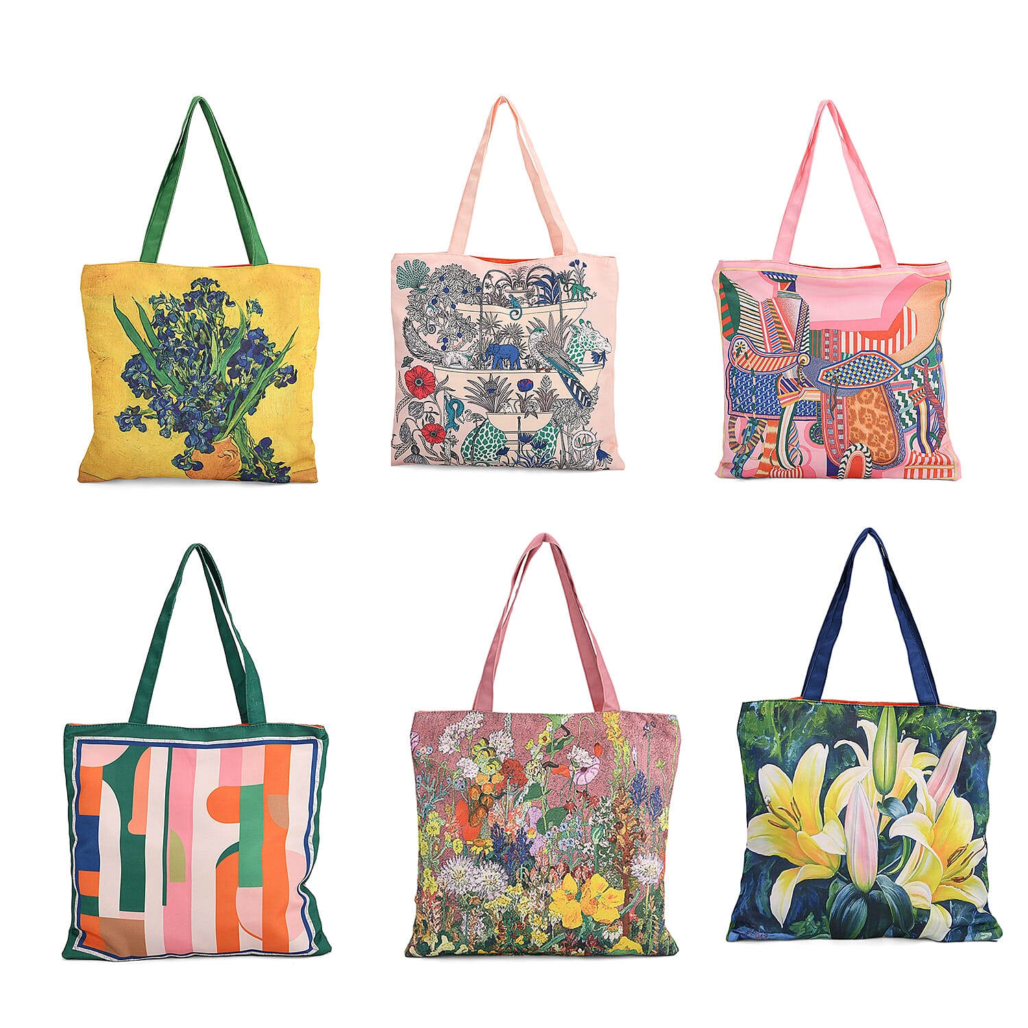 Set-of-6-Printed-Tote-Bags-Reusable-Multi-Color