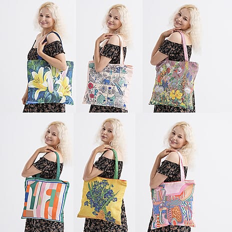 The Best Gifting offer - Designer Inspired Set of 6 Printed Reversible Zip Detail Tote Bags