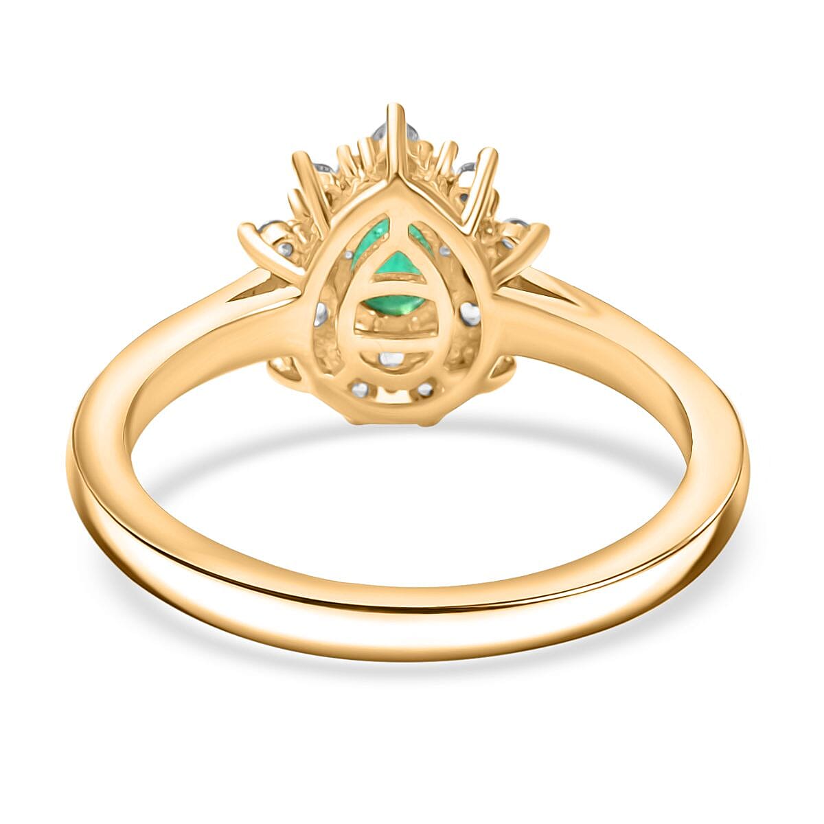 Colombian Emerald & White Zircon Ring in 18K Vermeil Yellow Gold Plated Sterling Silver 0.71 Ct.