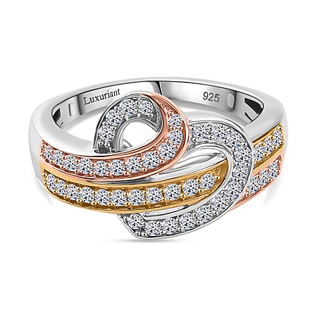 LUXURIANT Lab Grown Diamond (SI G/H) Ring in 18k Vermeil Yellow and Rose Gold Plated and Rhodium Overlay Sterling Silver 0.50 Ct.