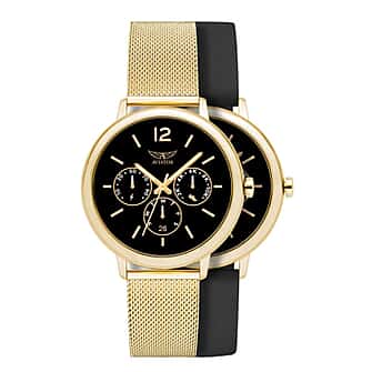 Aviator Ladies Smartwatch with Heart Rate and Menstrual Tracker – Gold Milanese and Black Silicone Straps