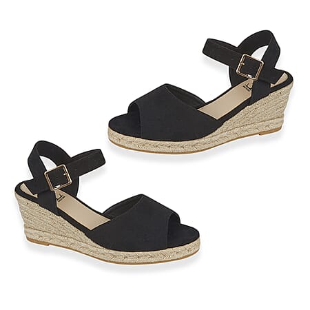 Tamsin Womens Wedge Heel Sandals with Adjustable Buckle Strap (Size 6) - Black Tamsin Womens Wedge Heel Sandals with Adjustable Buckle Strap (Size 6) - Black
