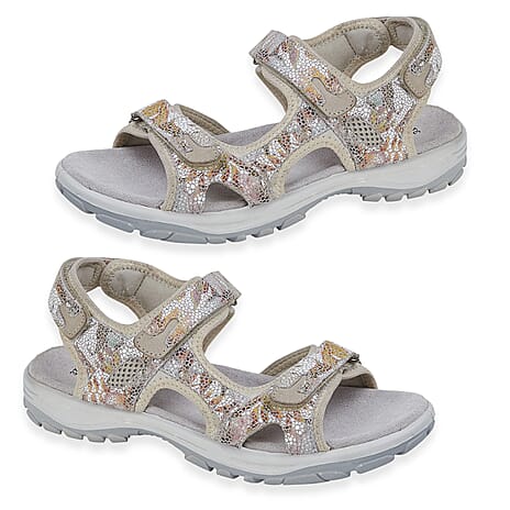 Mandy Ladies Leather Sporty Sandals with Adjustable Straps (Size 4) - Beige & Multi