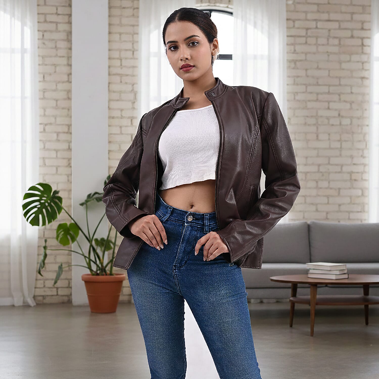 La Marey Signature Genuine Nappa Leather Jacket (Size 12 to 14) - Chocolate