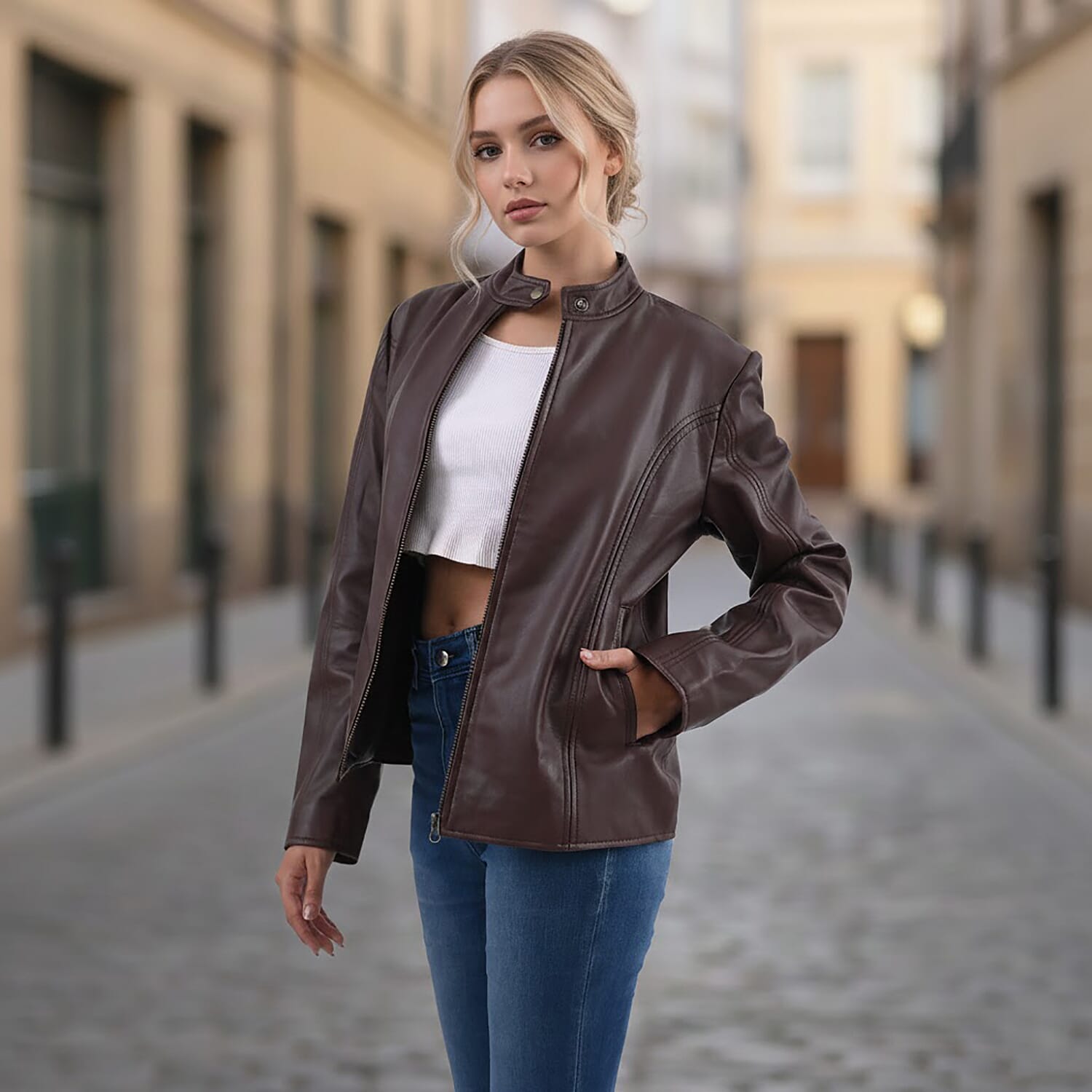 La Marey Signature Genuine Nappa Leather Jacket (Size 12 to 14) - Chocolate