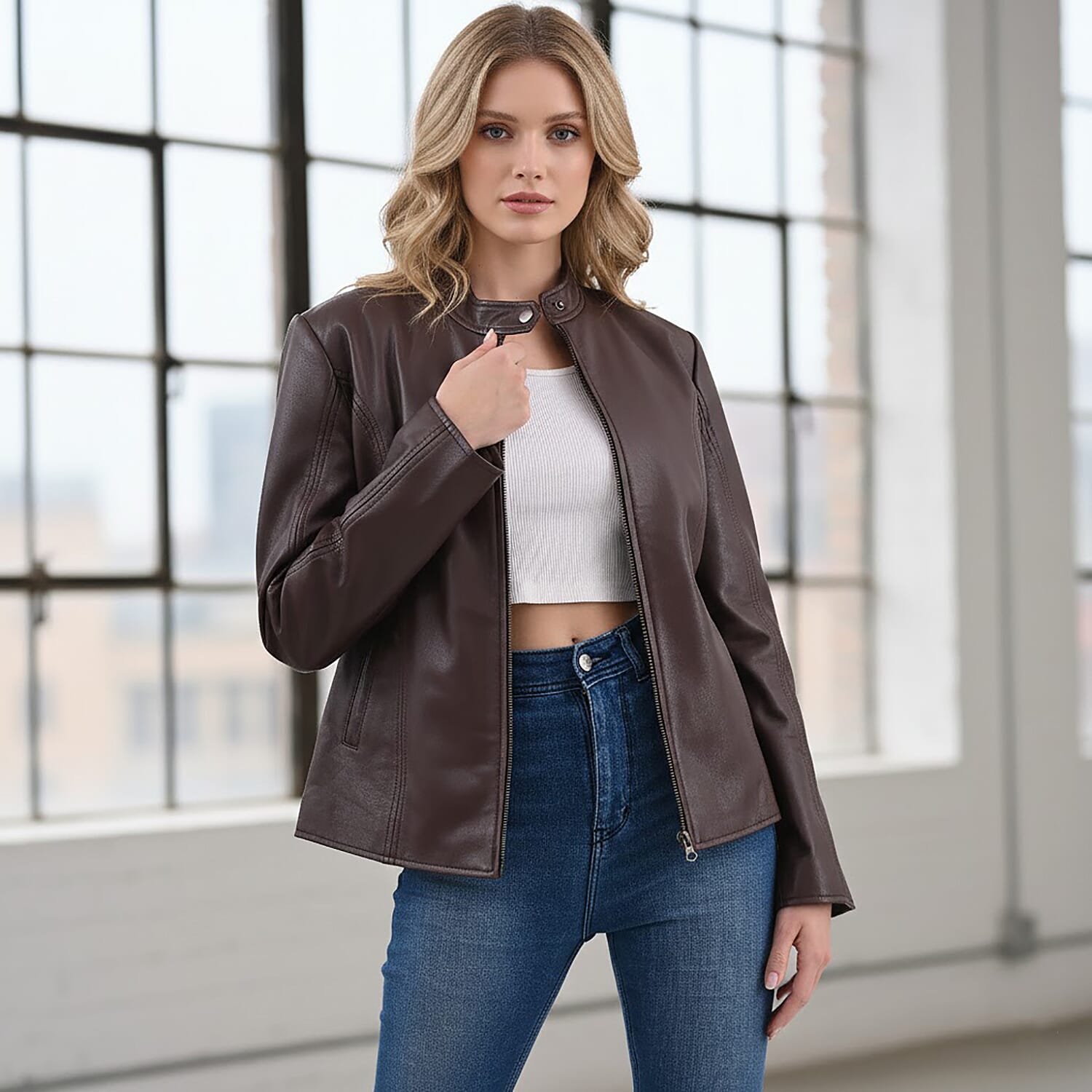 La Marey Signature Genuine Nappa Leather Jacket (Size 12 to 14) - Chocolate