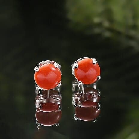 D'Joy Coral Solitaire Stud Push Post Earring in Platinum Overlay Sterling Silver 1.20 Ct.