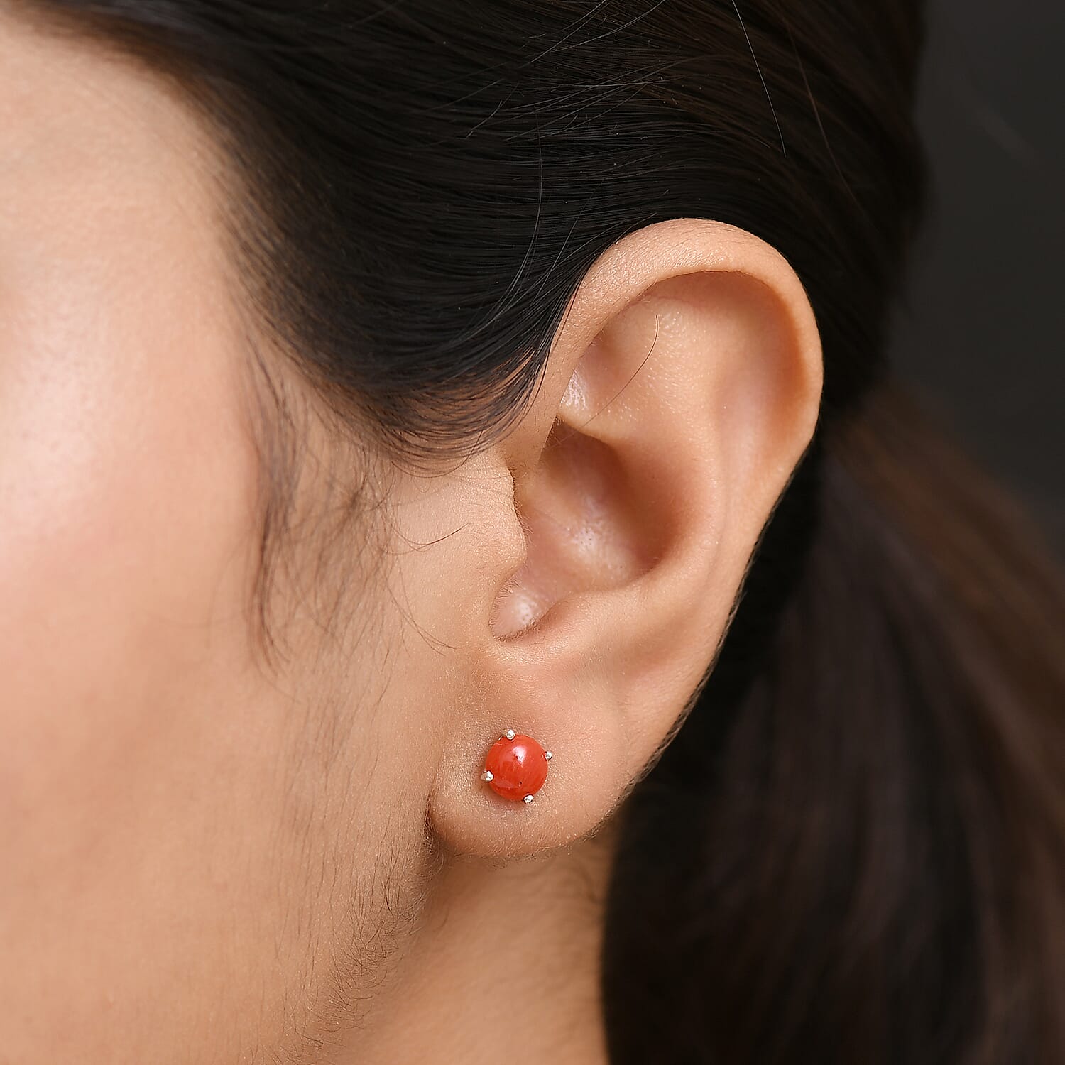 Coral Solitaire Stud Push Post Earring in Platinum Overlay Sterling Silver 1.20 Ct.