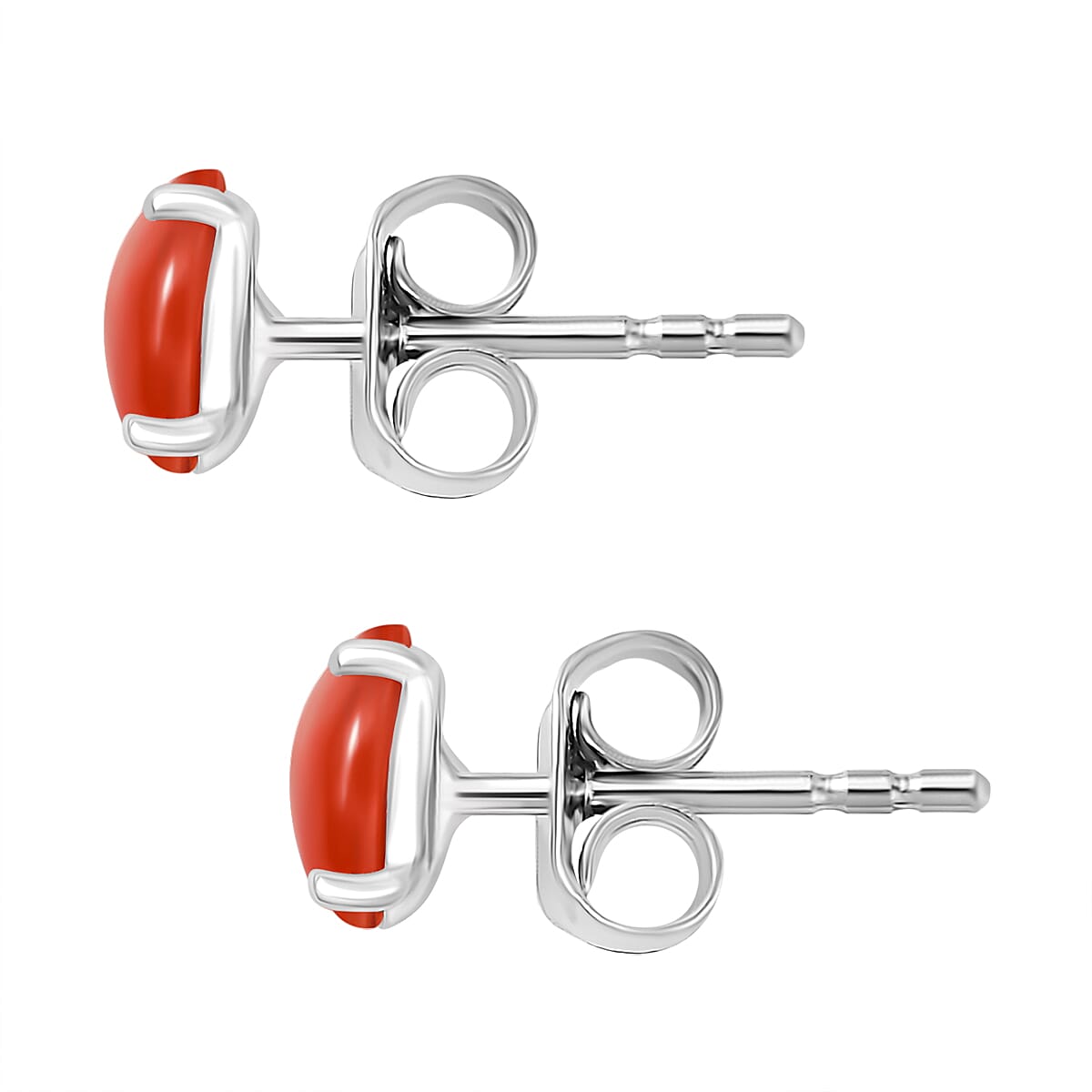 Coral Solitaire Stud Push Post Earring in Platinum Overlay Sterling Silver 1.20 Ct.