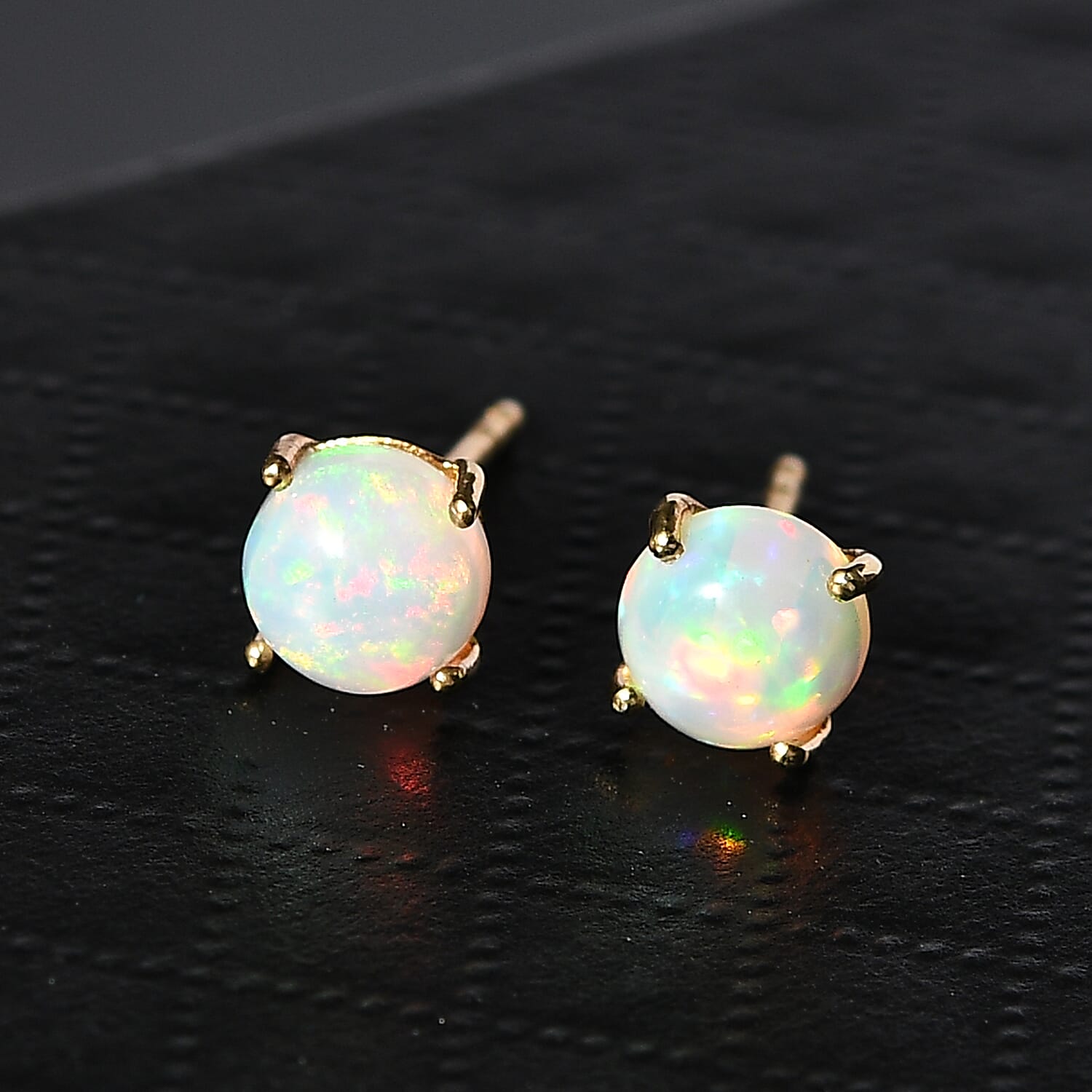 Ethiopian Opal Solitaire Stud Push Post Earring in 18K Yellow Gold Plated Sterling Silver 1.17 Ct.