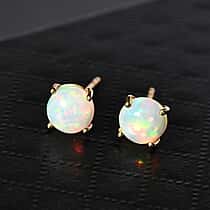D'Joy Ethiopian Opal Solitaire Stud Push Post Earring in 18K Yellow Gold Plated Sterling Silver 1.17 Ct.