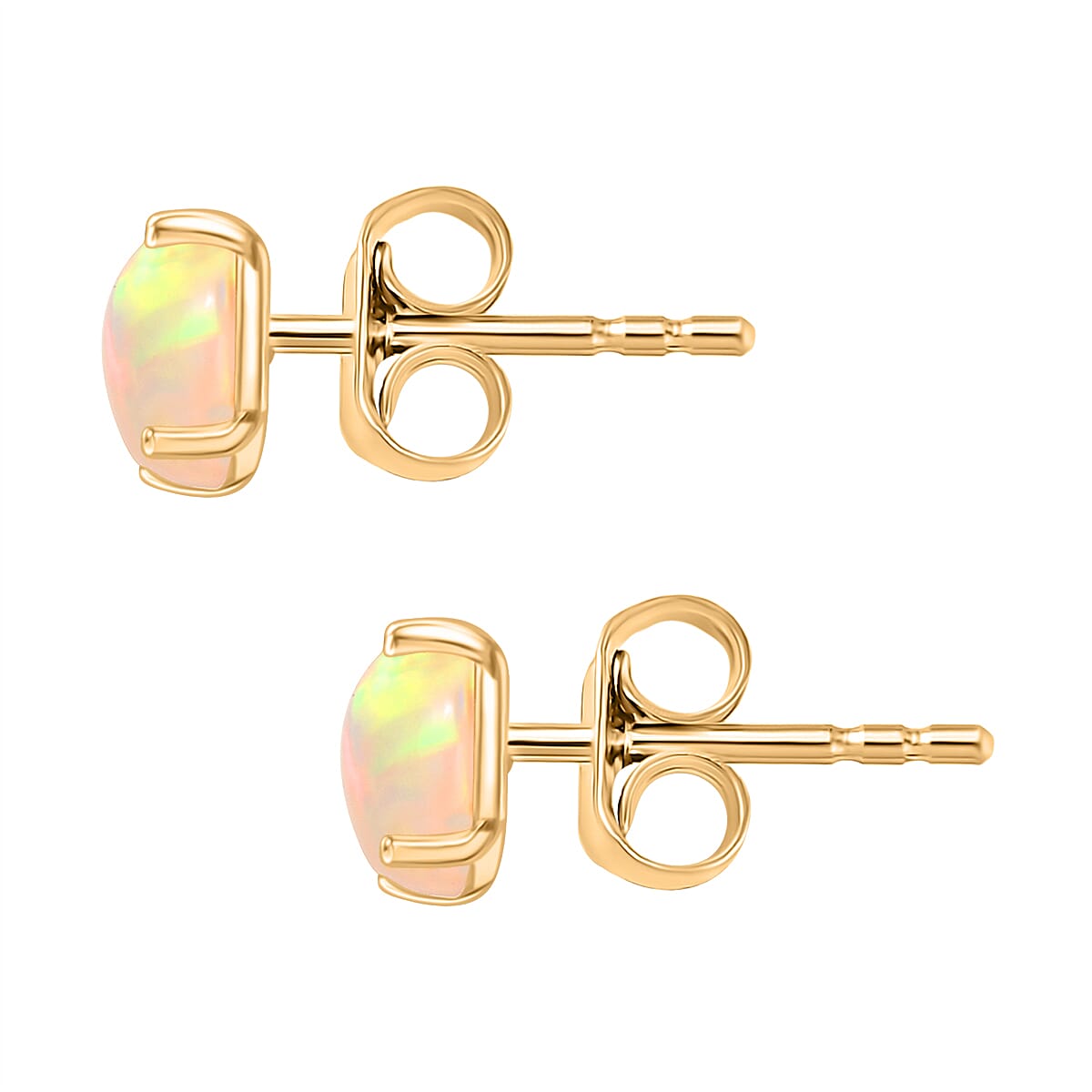 Ethiopian Opal Solitaire Stud Push Post Earring in 18K Yellow Gold Plated Sterling Silver 1.17 Ct.