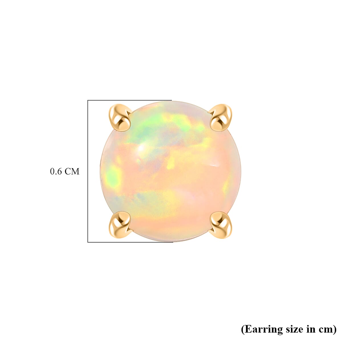 Ethiopian Opal Solitaire Stud Push Post Earring in 18K Yellow Gold Plated Sterling Silver 1.17 Ct.