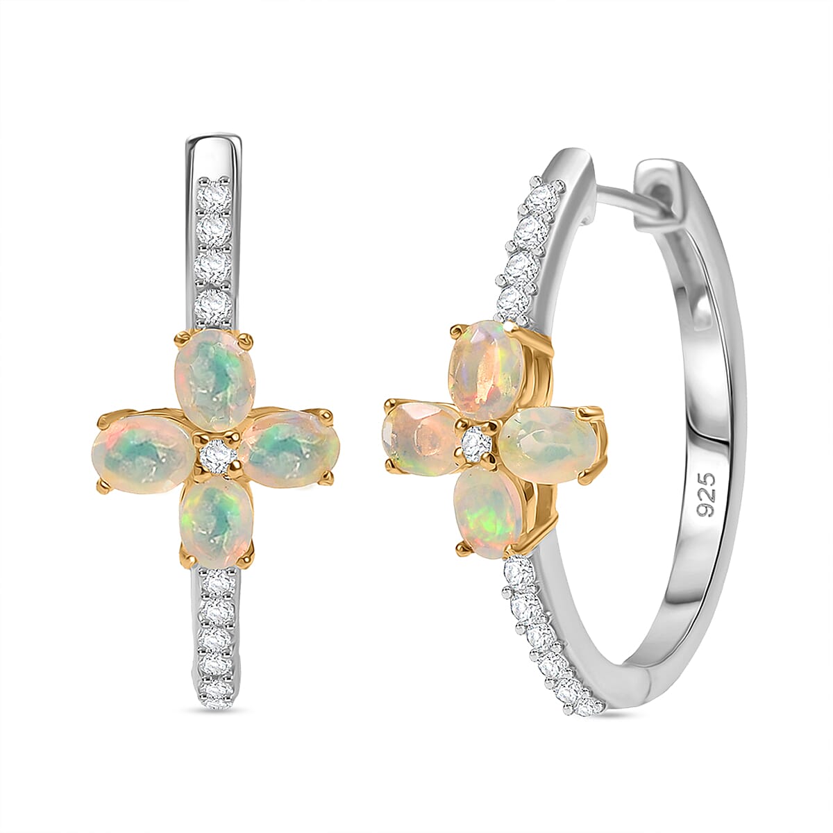 Ethiopian Opal, White Zircon Fancy Earring Sterling Silver  1.278  Ct.