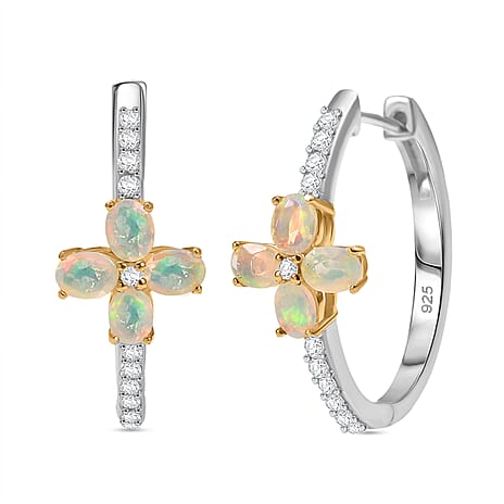 Ethiopian Opal, White Zircon Fancy Earring Sterling Silver  1.278  Ct.