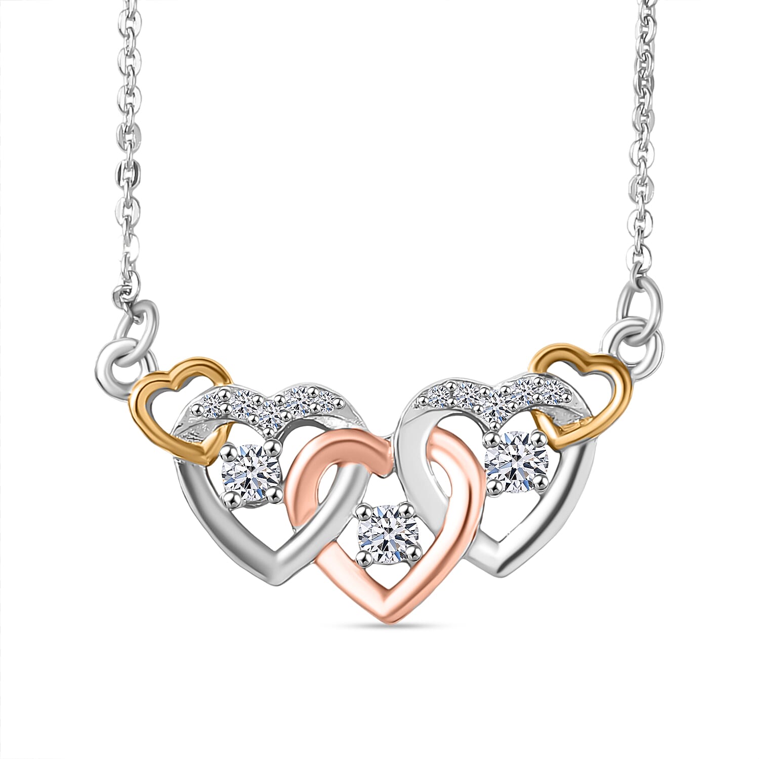 Luxuriant Diamond Lab Grown Diamond Necklace (Size - 20) with Lobster Clasp in 18K Vermeil Yellow & Rose Gold Plated & Rhodium Overlay Sterling Silver 0.25 Cts